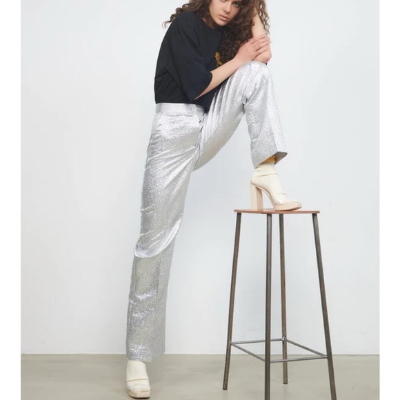 Stella Nova Livi Trouser Pant in Silver Lurex Size 38 Medium NWT